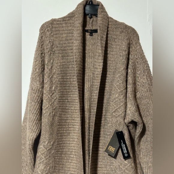 Frye Women's Brown Collar Open Knit Cardigan Sweater - Size L - Picture 12 of 12